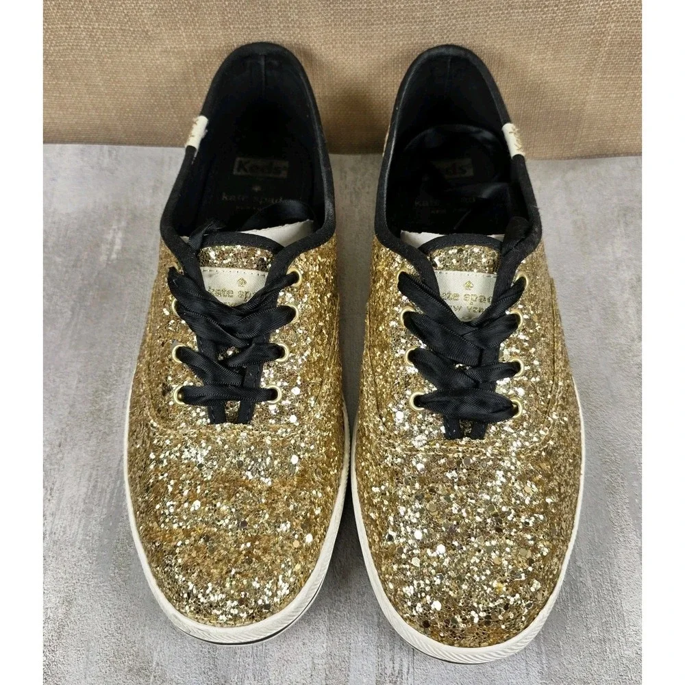 Keds x Kate Spade New York Lace Up Sneakers Sparkle Glitter Gold Womens Size 8.5